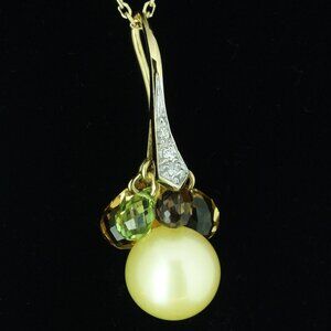 $4450 / NEW / Limited Edition 18K Gold Levian Pearl diamond Gemstone Necklace
